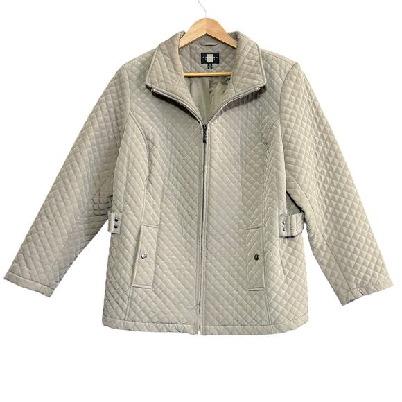 GALLERY Quilted Jacket Women’s 1X Mushroom Beige Zip Front Pockets Classic Coat - Picture 1 of 5